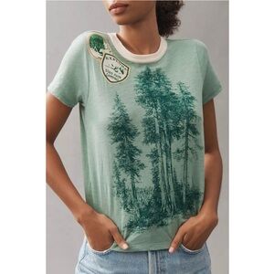 Pilcro from Anthropologie Green Tee with Forest and Patch Design